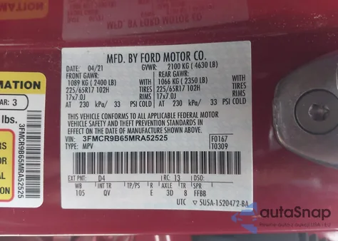 2021 Ford Bronco Sport Big Bend from USA, damaged, VIN 3FMCR9B65MRA52525